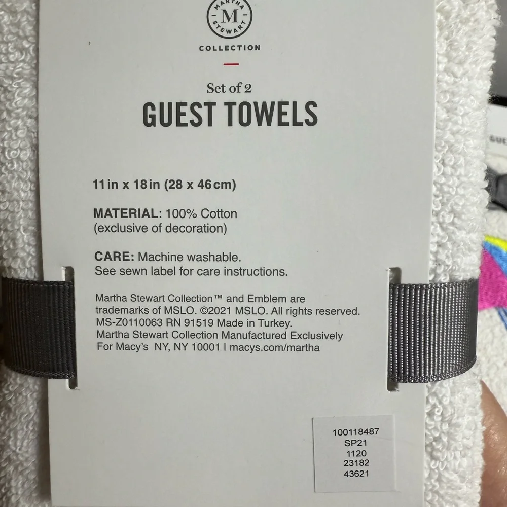 Martha Stewart Fingertip Towel Set Beach Embroidered Cotton Guest OS